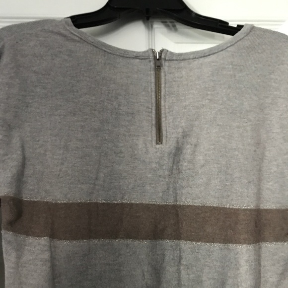 LOFT Shimmery Grey and Tan Striped Sweater - Picture 3 of 4